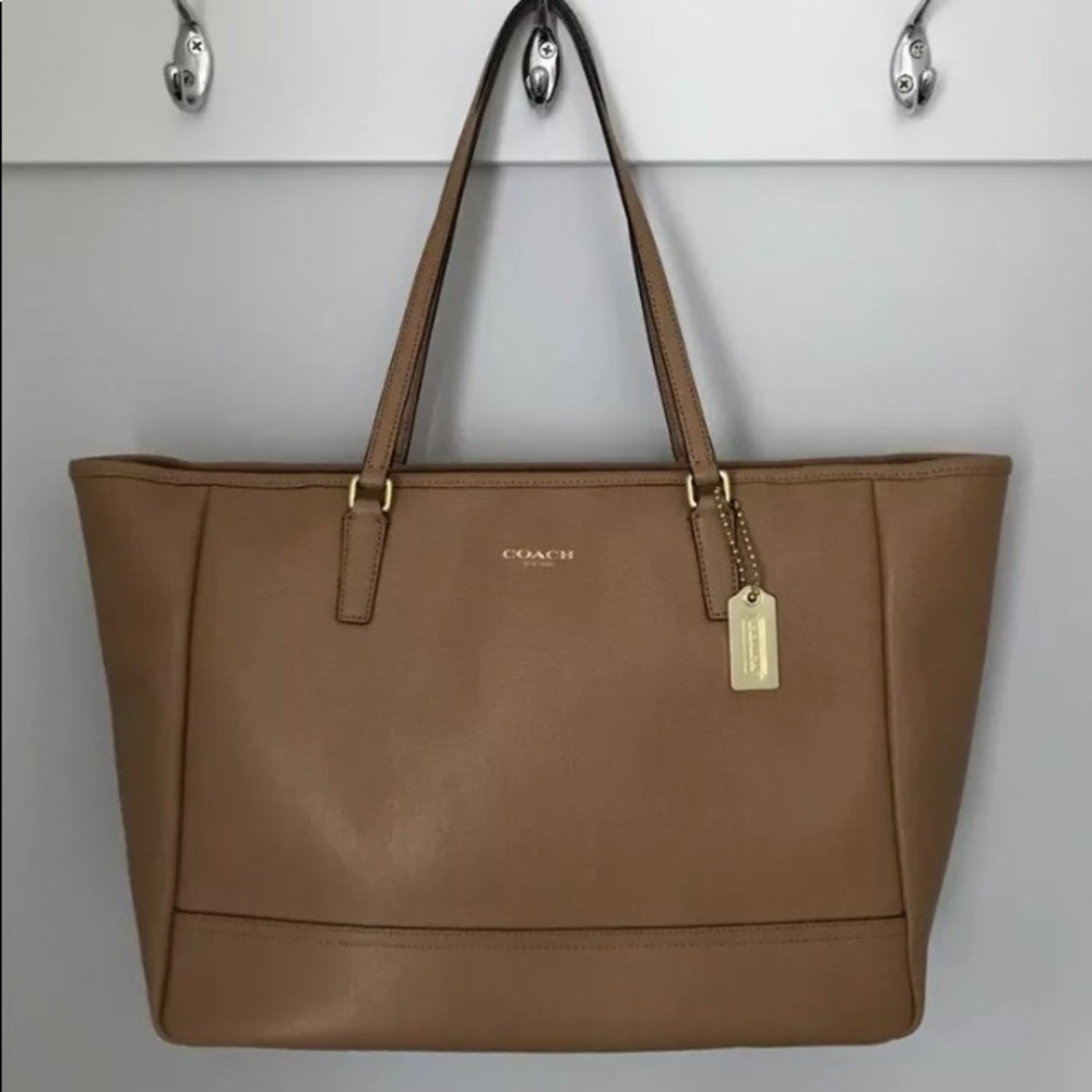 Coach Saffiano Leather City Tote E/W,Toffee,#23576